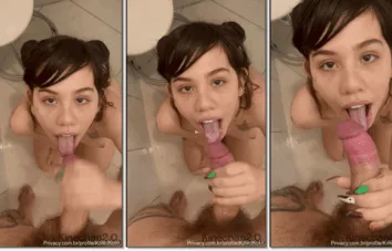 Kinechan no banho pagando um boquete e bebendo porra