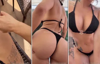 De fio dental, Larissa Sumpani mostra a buceta